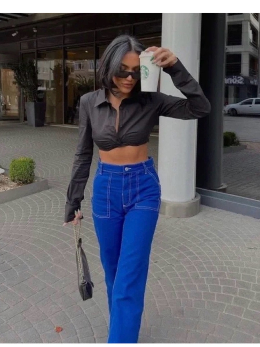 Bright Cobalt Blue Contrast-Stitch Jeans - Picture 4 of 4